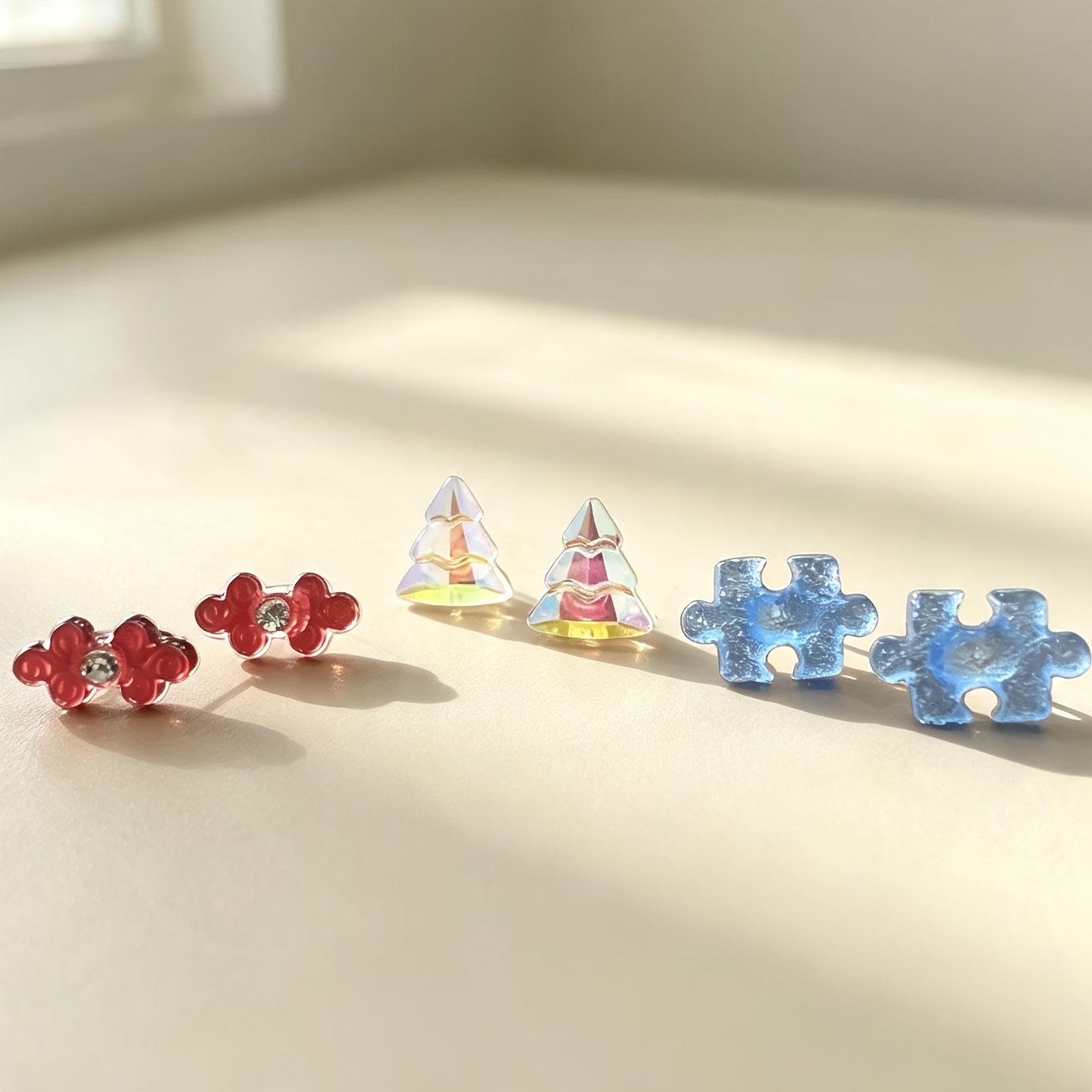 3-Pair Set of Geometric Women's Stud Earrings